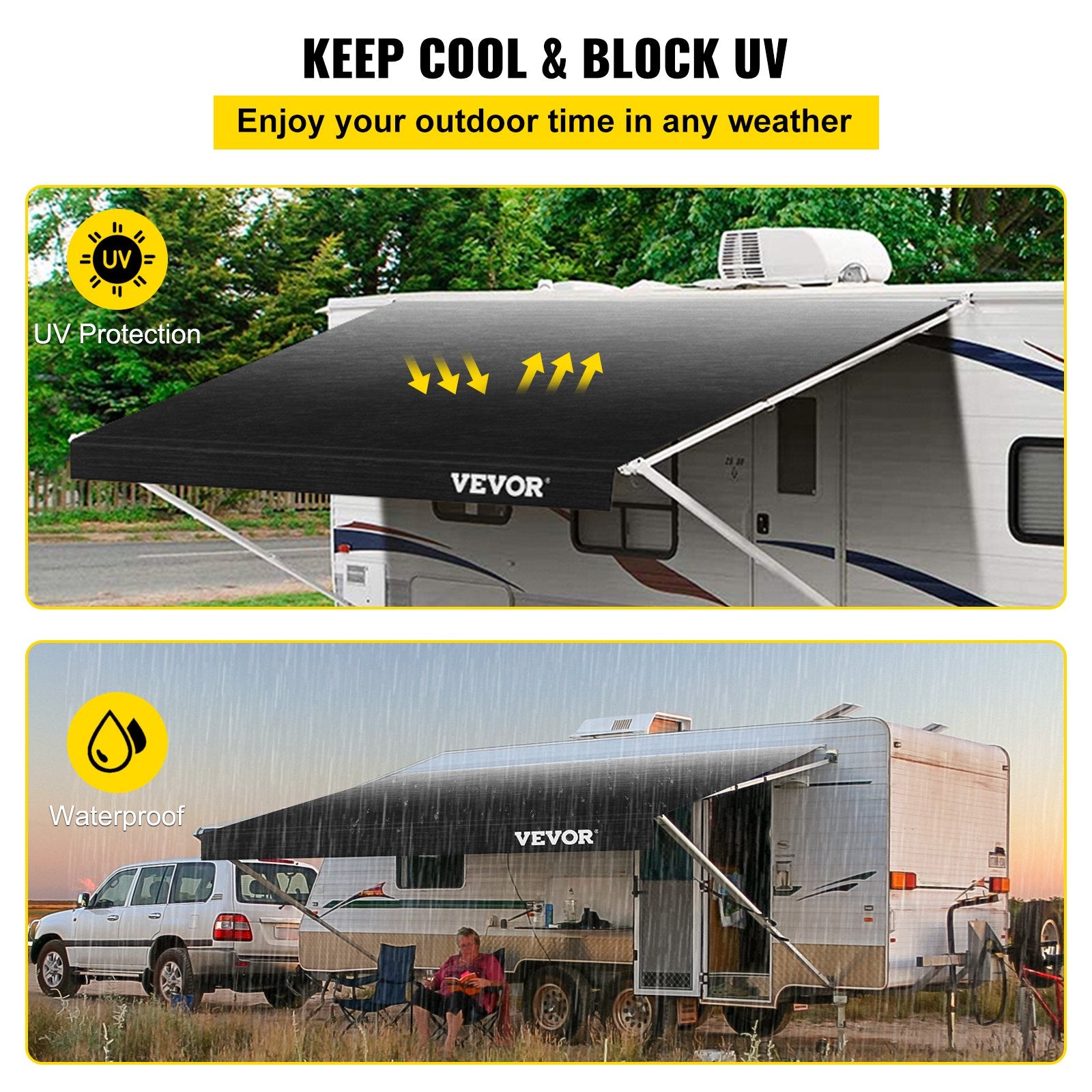 RV Awning 18 Ft, Awning Replacement Fabric 17 Ft 2 In, Premium Grade Waterproof Vinyl, Universal Outdoor Canopy RV Replacement Fabric For Camper, Trailer,and Motor Home Awnings, Charcoal Fade