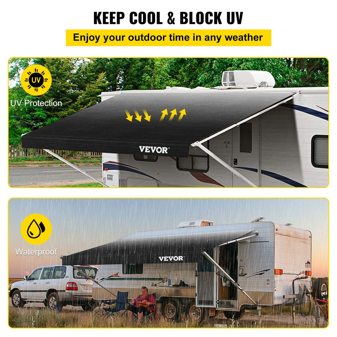 RV Awning 18 Ft, Awning Replacement Fabric 17 Ft 2 In, Premium Grade Waterproof Vinyl, Universal Outdoor Canopy RV Replacement Fabric For Camper, Trailer,and Motor Home Awnings, Charcoal Fade