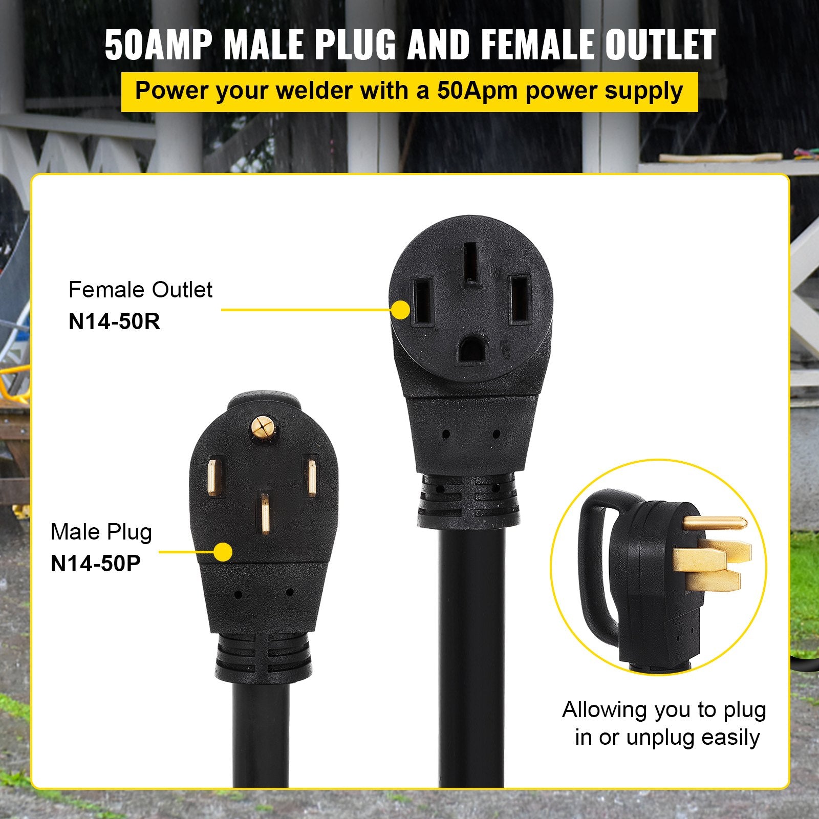 25Ft 50 Amp RV Extension Cord Durable Premium Power Cord RV 26.5mm Wire Diameter Extension Cord Copper Wire RV Cord Power Supply Cable For Trailer Motorhome Camper With Handles