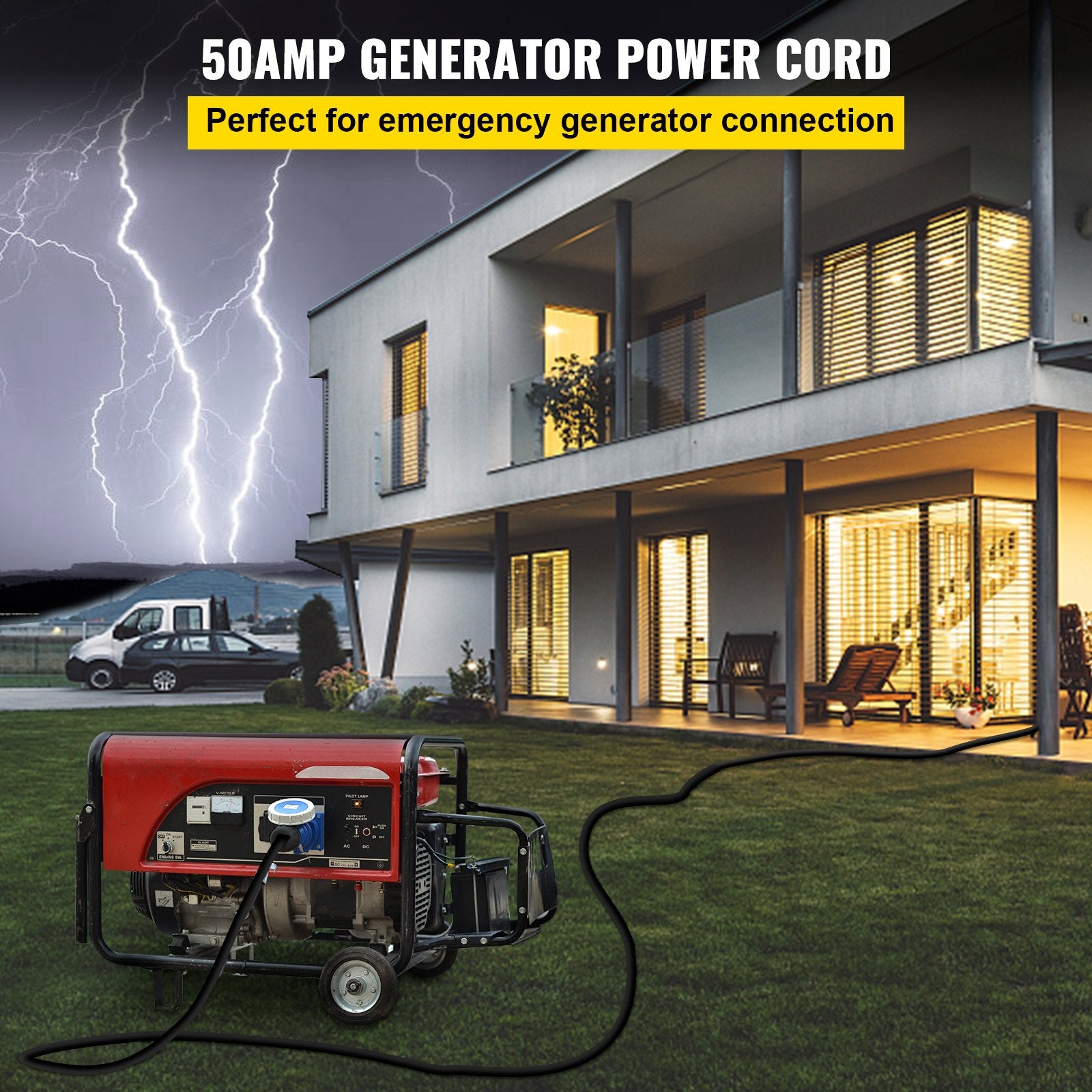 30Ft 50 Amp RV Extension Cord Durable Premium Power Cord RV 26.5mm Wire Diameter Extension Cord Copper Wire RV Cord Power Supply Cable For Trailer Motorhome Camper With Handles