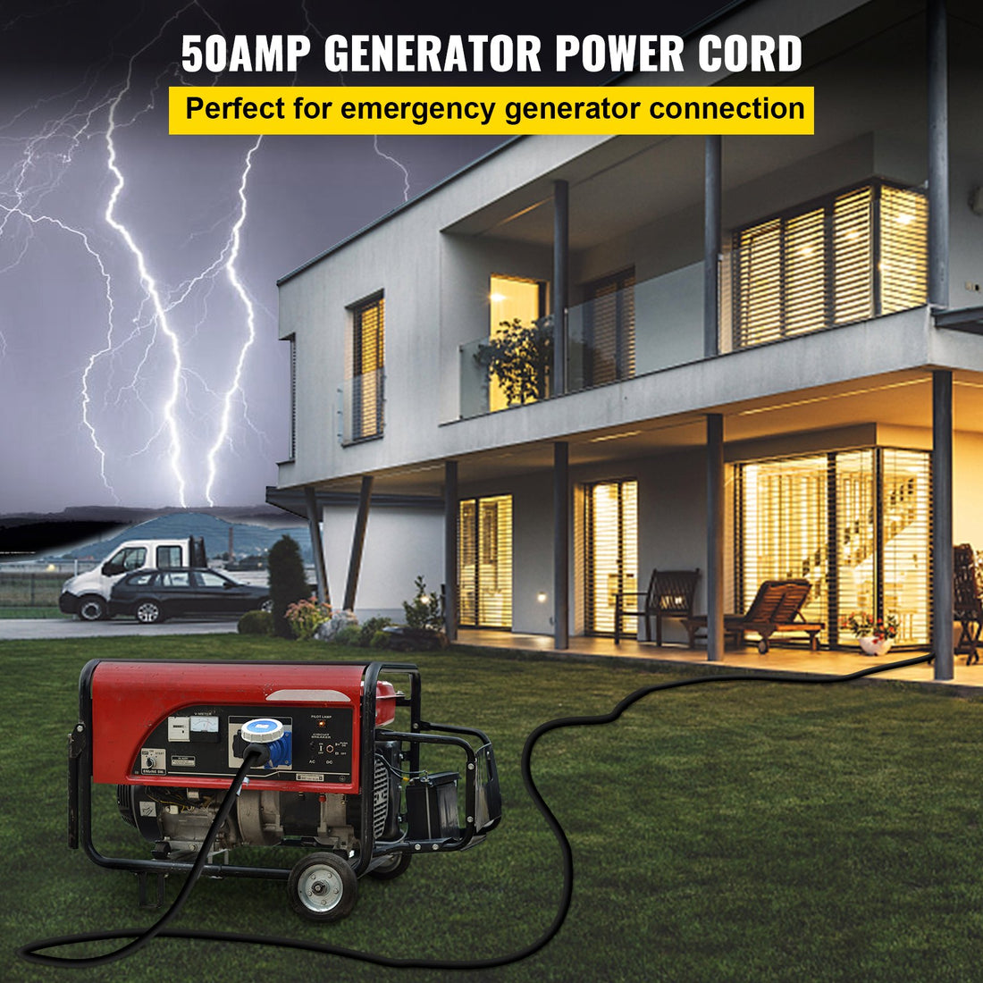 30Ft 50 Amp RV Extension Cord Durable Premium Power Cord RV 26.5mm Wire Diameter Extension Cord Copper Wire RV Cord Power Supply Cable For Trailer Motorhome Camper With Handles