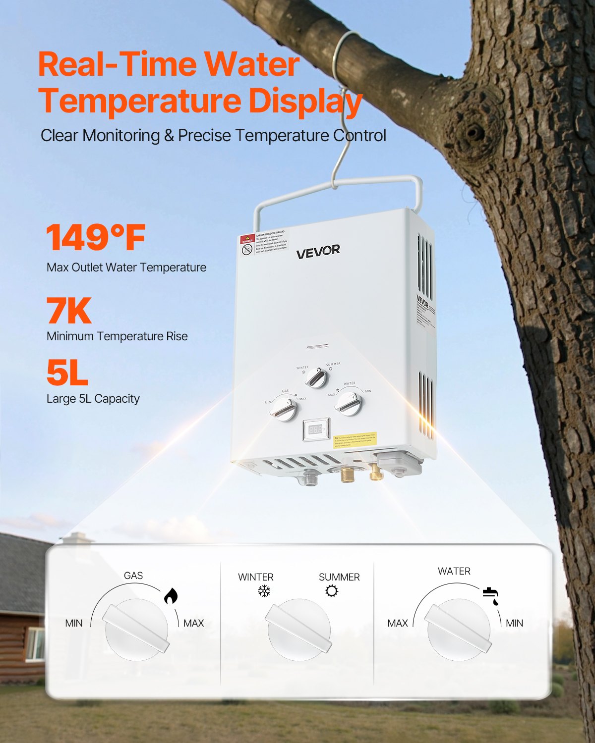 Portable 5L Propane Tankless Outdoor Water Heater 34000 BTU with Accessories