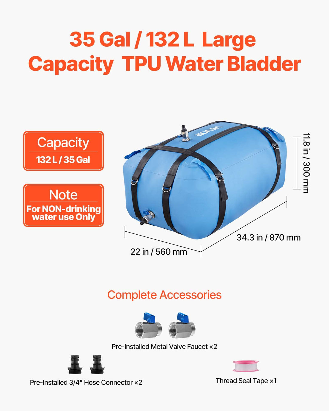 35 Gallon Collapsible TPU Water Storage Bladder for Camping and RV