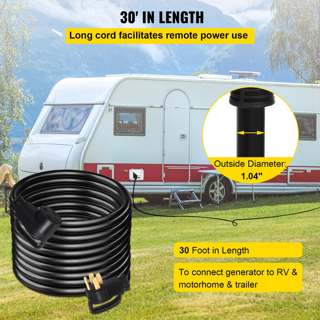 30Ft 50 Amp RV Extension Cord Durable Premium Power Cord RV 26.5mm Wire Diameter Extension Cord Copper Wire RV Cord Power Supply Cable For Trailer Motorhome Camper With Handles