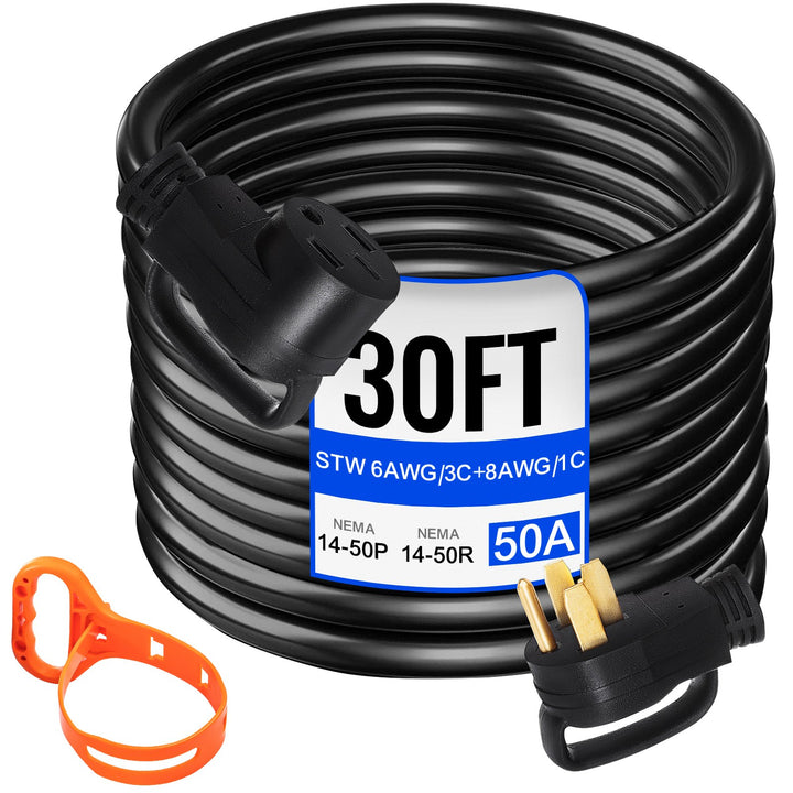 30Ft 50 Amp RV Extension Cord Durable Premium Power Cord RV 26.5mm Wire Diameter Extension Cord Copper Wire RV Cord Power Supply Cable For Trailer Motorhome Camper With Handles