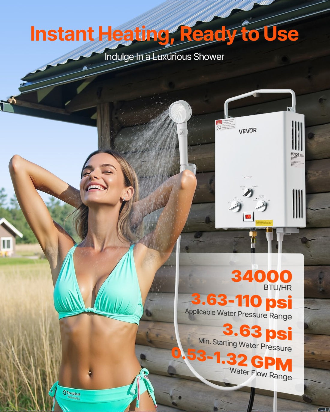 Portable 5L Propane Tankless Outdoor Water Heater 34000 BTU with Accessories