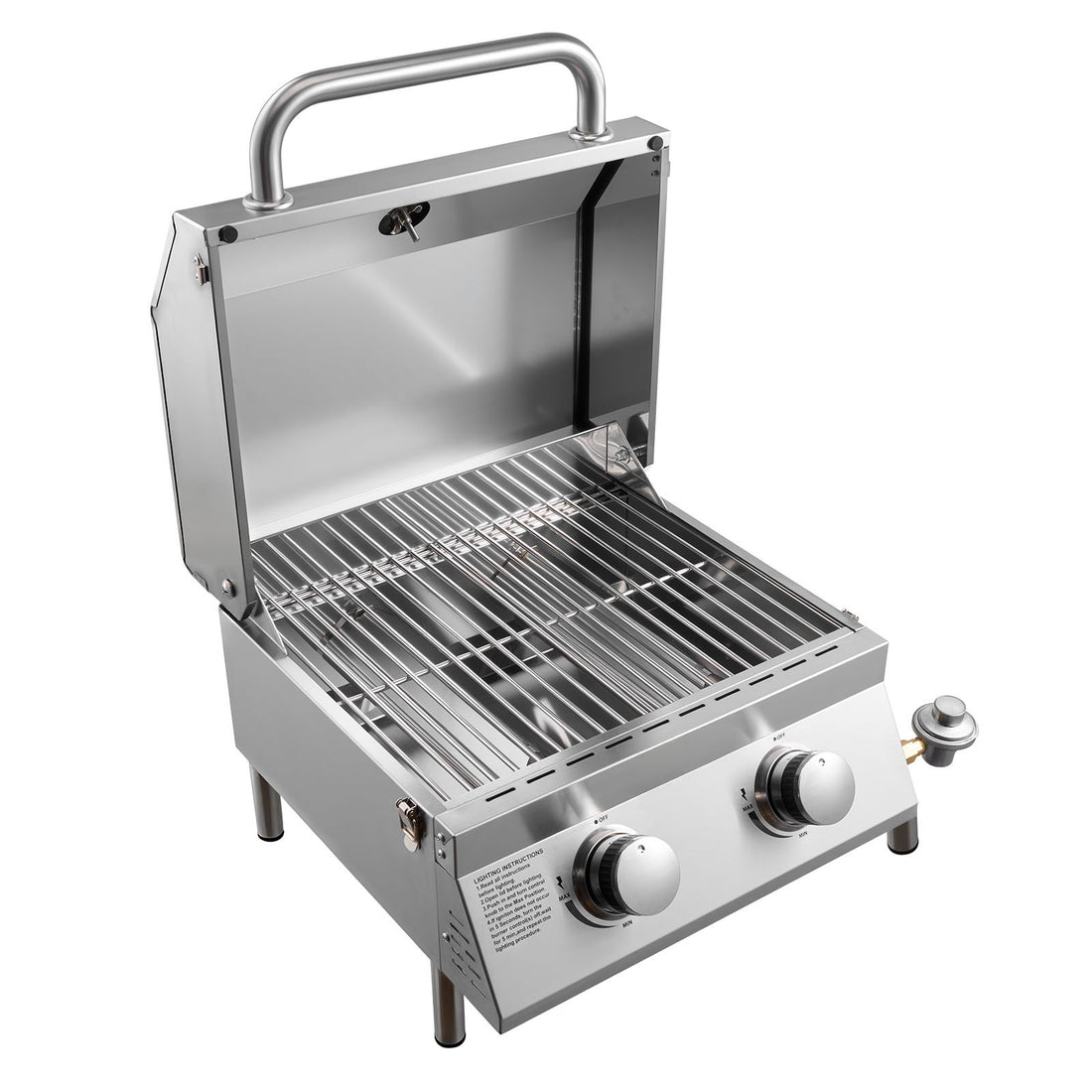 2-Burner Stainless Steel Portable Gas Grill 15000 BTU with Thermometer