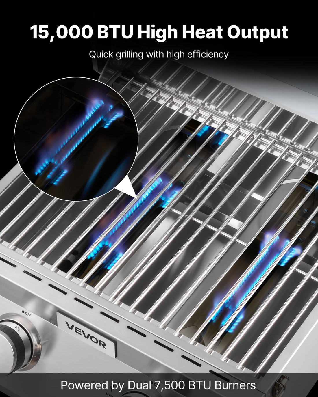 2-Burner Stainless Steel Portable Gas Grill 15000 BTU with Thermometer