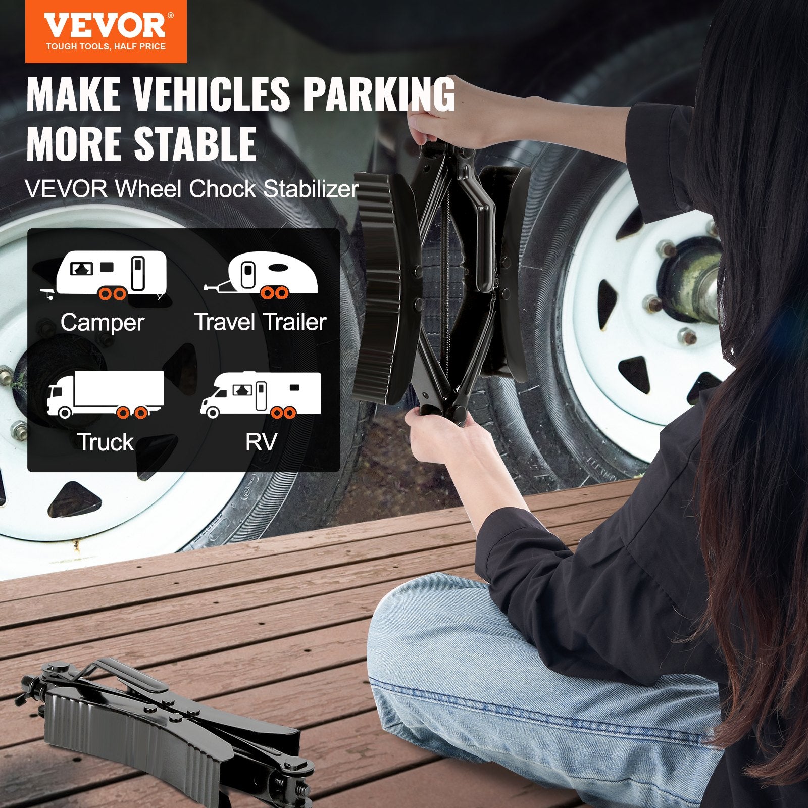 Camper-Unterlegkeile-Stabilisator Robuster H-förmiger RV-Reifenblockierkeil Integrierter Schraubenschlüssel Passend Für 35" Bis 12" Reifenfreiheit