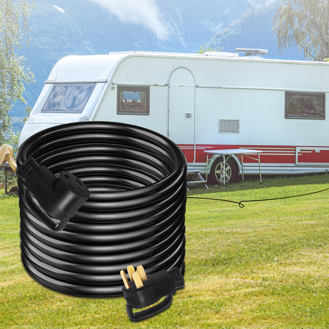 30Ft 50 Amp RV Extension Cord Durable Premium Power Cord RV 26.5mm Wire Diameter Extension Cord Copper Wire RV Cord Power Supply Cable For Trailer Motorhome Camper With Handles