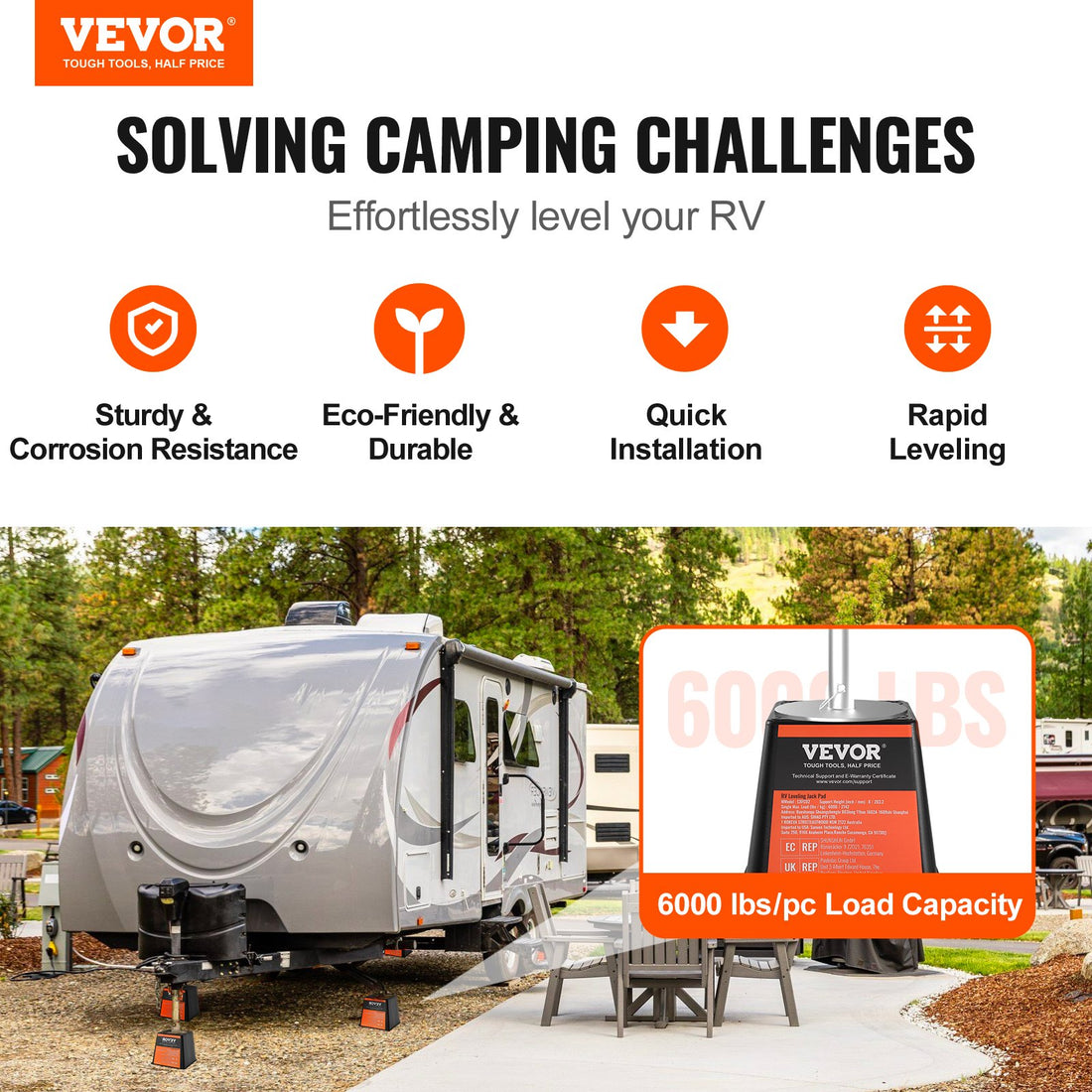 Trailer Jack Block, 6000 Lbs Capacity Per RV Leveling Block, High-quality Polypropylene RV Camper Stabilizer Blocks, RV Travel Accessories Use For Any Tongue Jack, Post, Foot, 5th Wheels, 4-Pack