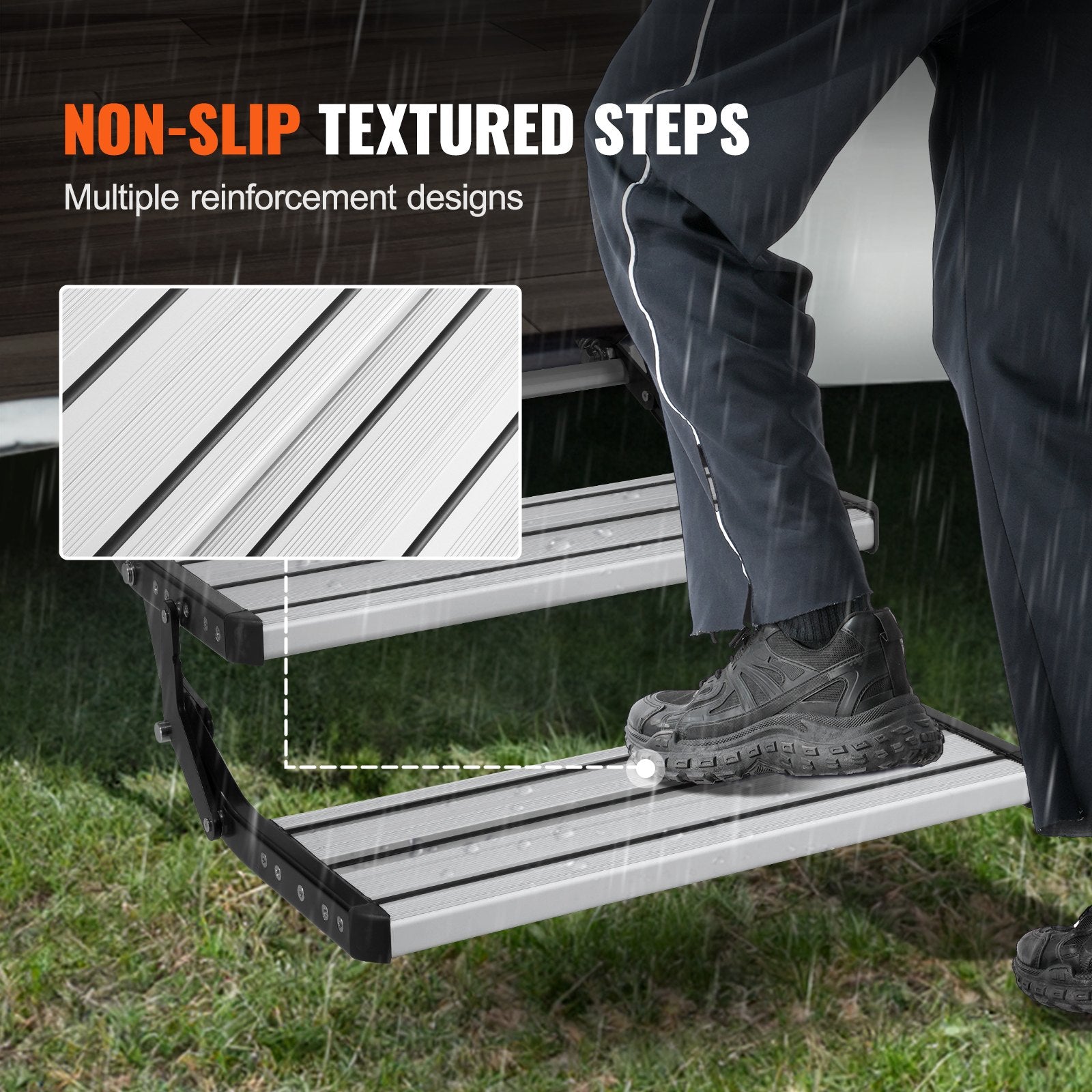 RV Steps, 2-Step, Manual Retractable RV Stairs, Foldable, 440 LBS Load Capacity, Aluminum Alloy Steps, Thickened Steel Plate, Non-Slip Steps For Safe Entry And Exit, RV, Trailer, Camper Steps