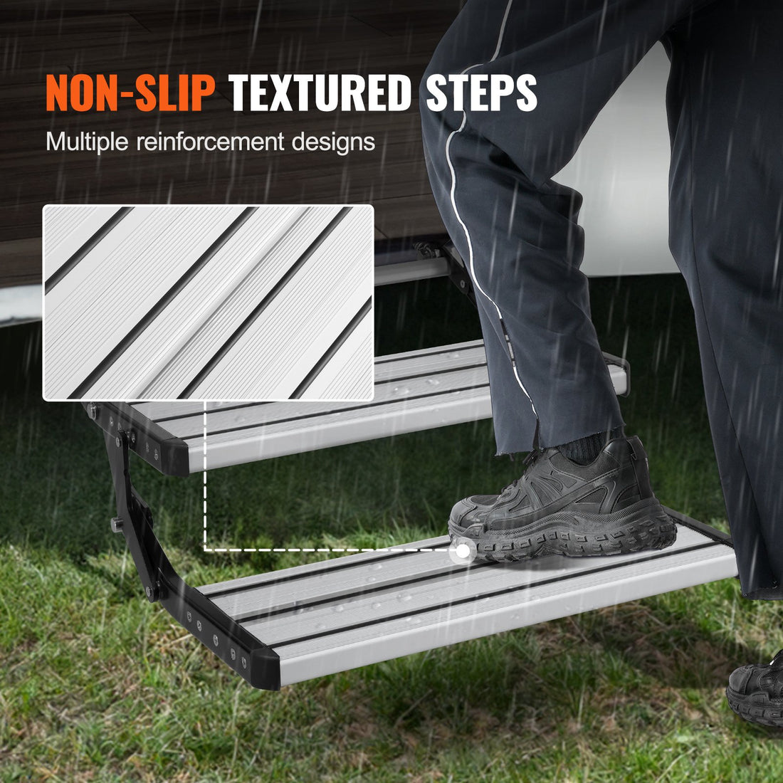 RV Steps, 2-Step, Manual Retractable RV Stairs, Foldable, 440 LBS Load Capacity, Aluminum Alloy Steps, Thickened Steel Plate, Non-Slip Steps For Safe Entry And Exit, RV, Trailer, Camper Steps
