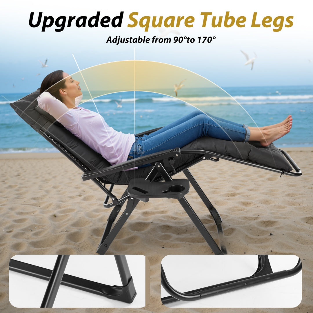 Zero Gravity Chair, Reclining Camping Lounge Chair For Indoor, Reclining Patio Chairs With Cup Holder Trays And Removable Cushion